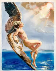 The Fall of Icarus by Zdeněk Burian, 1933, oil tempera on paper, sold May 2024