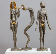 Olbram Zoubek, Adam, Eve and the Snake, 1990, lead, tin, gold