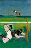 Josef Hlinomaz, Two Crazy Goalkeepers, 1973, mixed media (oil, tempera) on cardboard