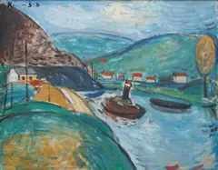 Landscape with a Ship by Karel Černý, 1938, oil on canvas, sold Nov 2024