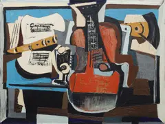 Emil Filla, A Guitar and a Flute, 1928, mixed media (oil, enamel) on canvas