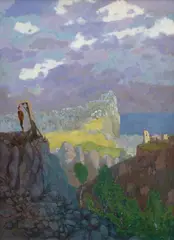 Josef Vácha, Landscape with a Hangman, before 1914, oil on cardboard