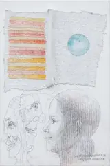 Jiří Anderle, Amelie, 2021, mixed media (acrylic, pencil, sanguine, watercolor, jute) on canvas