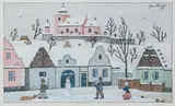 Josef Lada, Winter Village, 1951, gouache on paper