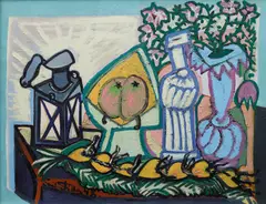 Still life with a Lantern by Emil Filla, 1948, mixed media (oil, sand) on canvas, sold Nov 2024