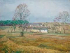 František Kaván, Cottages in Rváčov, circa 1920, oil on cardboard