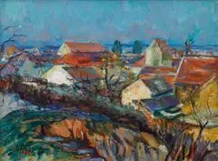 Miloslav Holý, The Roofs on Veleslavín in Spring, 1938, oil on canvas