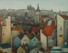 Vlastimil Beneš, Prague's Old Town, 1967–1968, oil on canvas