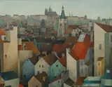 Vlastimil Beneš, Prague's Old Town, 1967–1968, oil on canvas
