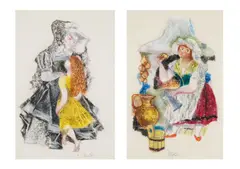 Jiří Trnka, Two Illustrations for Grimms' Fairy Tales, 1960, mixed media (watercolor, pastel) on paper