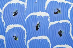 Jiří Černický, Free Charons, 2023, mixed media (acrylic, epoxy, pencil, colour pencils, glue) on canvas