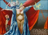 Jaroslava Pešicová, On Stage, 1985, oil on hardboard
