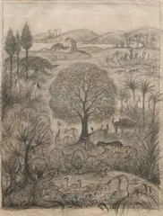 Alén Diviš, The Garden of Eden, 1950s, charcoal on paper