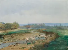 Otakar Lebeda, Geese by the Stream, after 1895, oil on cardboard laid down on canvas