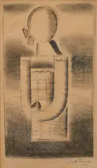 Josef Čapek, Little Girl with Ball, 1915, charcoal on paper