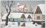 Josef Lada, Winter Village Square, 1944, gouache on paper