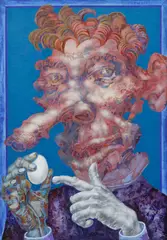Zbyšek Sion, Behold, an Egg!, 1979, mixed media (acrylic, tempera) on paper laid down on hardboard