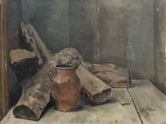 Otakar Lebeda, Still Life with Logs, 1892, oil on cardboard laid down on canvas