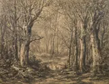 Julius Mařák, Deer in a Beech Forest, 1880s, charcoal on paper