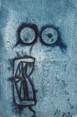 Mikuláš Medek, Blue Face, 1970, mixed media (tempera, ink wash) on paper