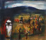 Josef Jira, Landscape below Kozákov, 1989, oil on canvas