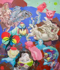 Michael Rittstein, The Dwarf's Friends, 2017, acrylic on canvas