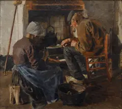 Rudolf Kremlička, Preparing Lunch, 1911, oil on wood panel