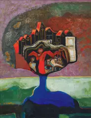 Josef Liesler, Tree of Icons, 1989, oil on hardboard