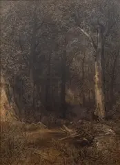 Julius Mařák, By the Forest Pool, circa 1880, asphalt on canvas