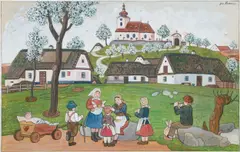 Josef Lada, Spring in the Village, 1947, gouache on cardboard