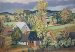 Jan Trampota, The Upper End of Pěčín, 1926, mixed media (oil, pastel) on hardboard