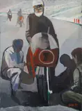 Teodor Rotrekl, Motorcyclist, 1958, oil on canvas