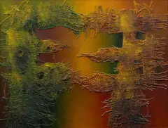 Joseph Istler, Dialogue, 1982, mixed media (oil, jute) on plywood