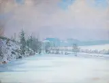 František Kaván, Pink Winter, circa 1920, oil on cardboard