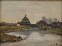 František Kaván, Wooden Mills near Předměřice, 28. 10. 1889, oil on cardboard