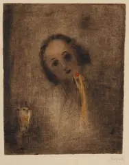Bohuslav Reynek, V.V. Listening to Vivaldi, 1965, drypoint with monotype on paper