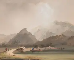 Josef Navrátil, Landscape with a Lake, 1840s, gouache on cardboard