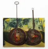 Jaroslav Vožniak, Heads, 1964, mixed media (assemblage, oil) on wood panel