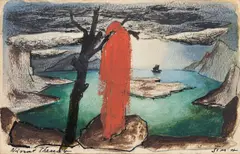 Josef Šíma, The Return of Theseus, after 1945, mixed media (ink, watercolor) on paper