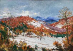 Oldřich Blažíček, Winter at the Remote Cottage, 1927, oil on cardboard