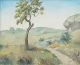 Otakar Kubín, Landscape with a Solitary Almond Tree, 1940s, oil on canvas