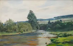 František Kaván, Footbridge over the Chrudimka River near Bojanov, 1896, oil on cardboard laid down on canvas