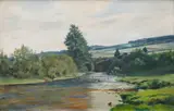 František Kaván, Footbridge over the Chrudimka River near Bojanov, 1896, oil on cardboard laid down on canvas
