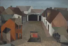 Vlastimil Beneš, Courtyard (Radovesnice), 1960, oil on hardboard
