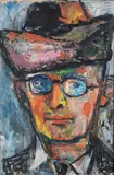 Imrich Weiner Kráľ, House in the Mountains and Self-Portrait in a Hat (Pair of Paintings), circa 1930/1955, oil on canvas/tempera on paper