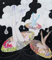 Karolína Netolická, Ellipses of Spring, 2026, mixed media (acrylic, pastel, mechanical pencil) on canvas