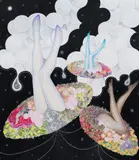 Karolína Netolická, Ellipses of Spring, 2026, mixed media (acrylic, pastel, mechanical pencil) on canvas