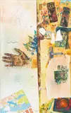 Miroslava Zychová, Half-Open Door, 1969, mixed media (oil, tempera, collage) on quilted canvas