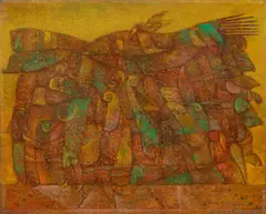Zdeněk Sklenář, Bird on a Bush, 1947, oil on canvas