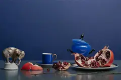 Jan Mikulka, Composition with a Pomegranate, 2026, mixed media (oil, acrylic) on canvas